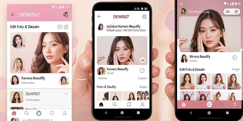Tampilan antarmuka DEWI567 dengan fitur Kamera Beautify yang inovatif.