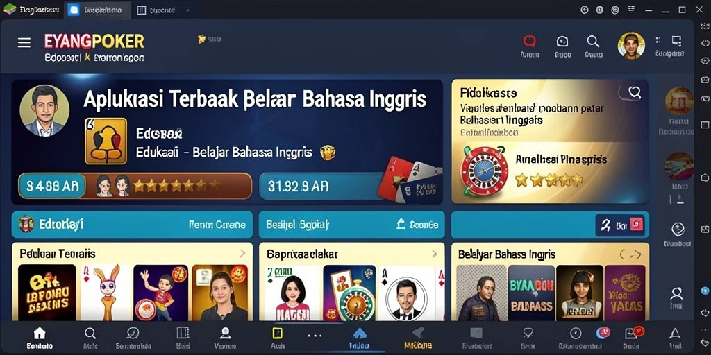 Antarmuka aplikasi EYANGPOKER yang ramah pengguna untuk belajar Bahasa Inggris.