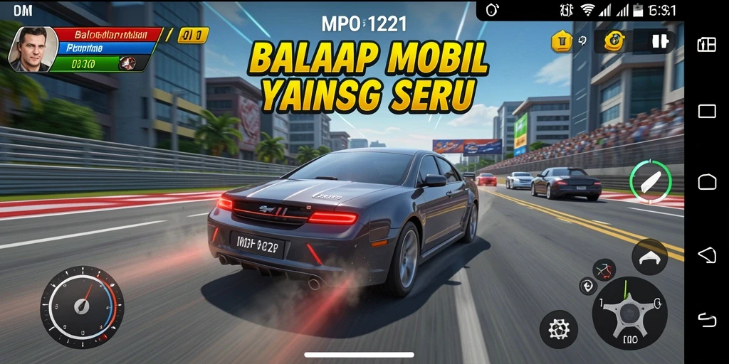 Screenshot MPO1221 menampilkan suasana balapan yang intens dan grafis menawan.