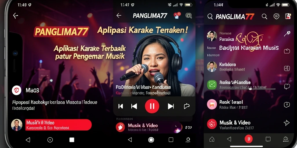 Tampilan antarmuka aplikasi PANGLIMA77 dengan fungsi Karaoke yang menyenangkan.