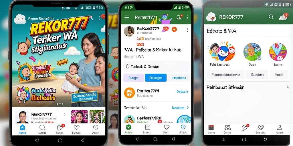 Tampilan antarmuka aplikasi REKOR777 saat membuat stiker WA.